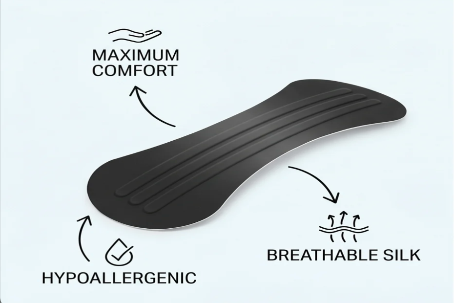 Neural Pump premium silk nasal strip construction with Henkel medical-grade adhesive layers