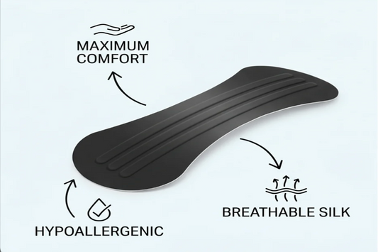 Neural Pump premium silk nasal strip construction with Henkel medical-grade adhesive layers