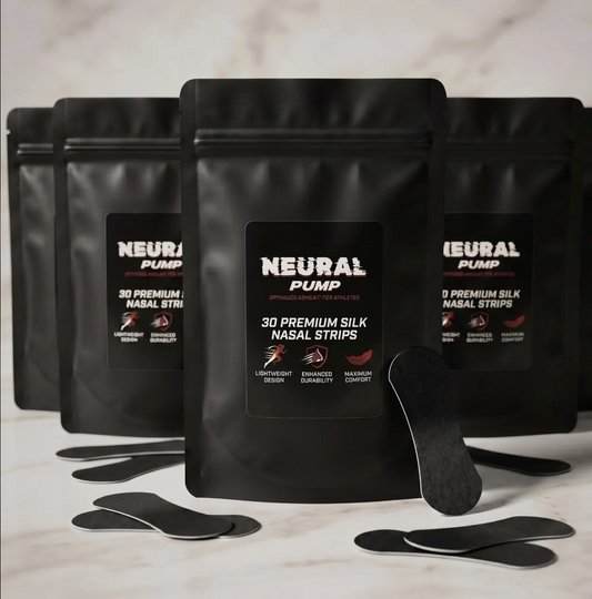 Black packages of Neural Pump silk nasal strips on a light background